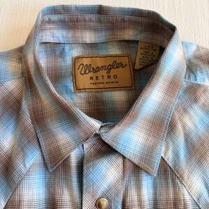 Wrangler Wrancher Shirt Mens Large Plaid Pearl Snap Western Saw Tooth Pockets